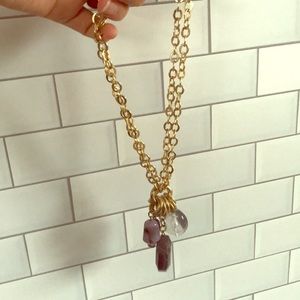 Faux gold chain purple gemstone necklace